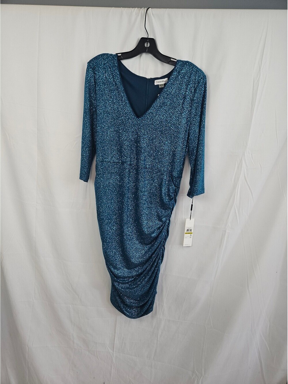 Calvin Klein Women's Size 14 Blue Glitter Ruched Dress NWT
